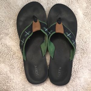 Navy J Crew flip flops with cloth straps